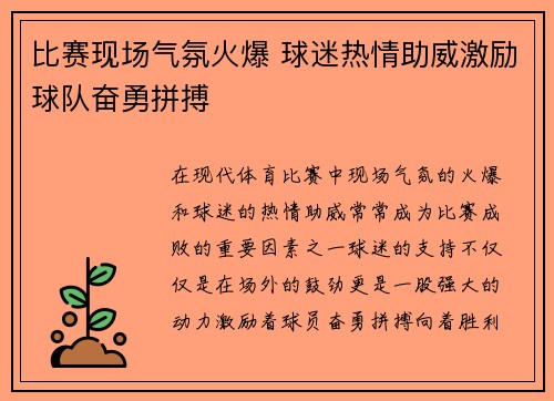 比赛现场气氛火爆 球迷热情助威激励球队奋勇拼搏